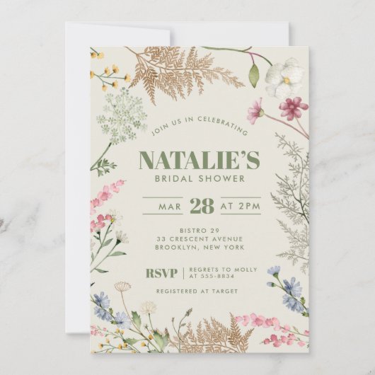 Groene Botanische Bloemen Wildflower Vrijgezellenf Kaart (Voorkant)