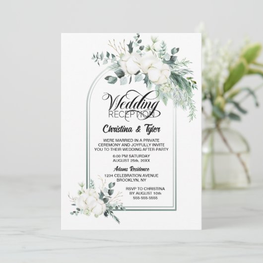 Groene Botanische Boog Bruiloftsreceptie Kaart (Staand voorkant)