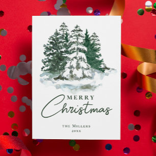 Groene  Botanische Boom Waterverf Kerst Feestdagenkaart