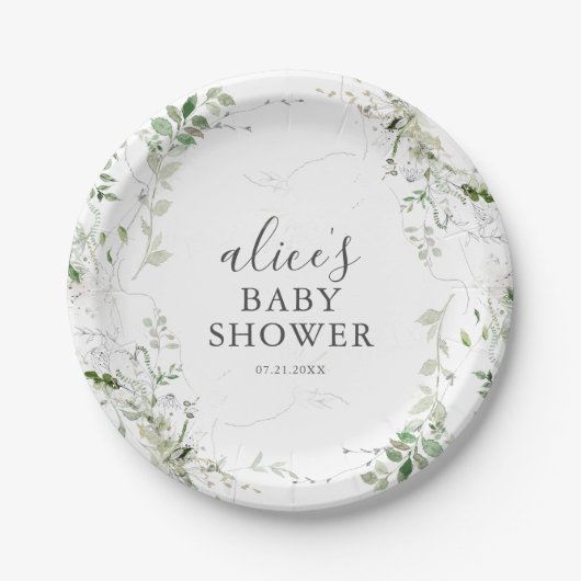 Groene Botanische Bruidsfeestservies Papier Bord (Voorkant)