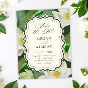 Groene botanische bruiloft save the date