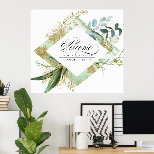 Groene botanische bruiloft Welkomstbord Poster (Thuiskantoor)