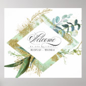 Groene botanische bruiloft Welkomstbord Poster (Voorkant)