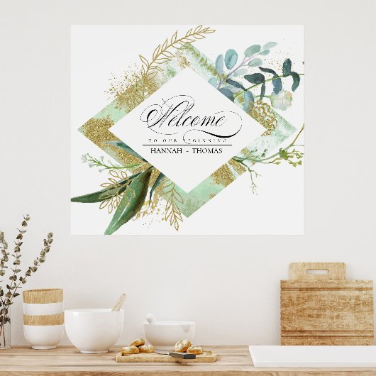 Groene botanische bruiloft Welkomstbord Poster (Keuken)