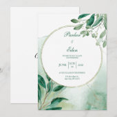 Groene Botanische Cirkel Waterverf bruiloft Kaart (Voorkant / Achterkant)