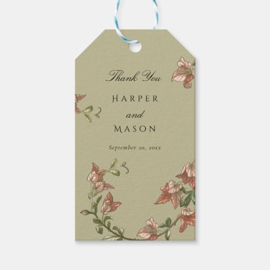 Groene Botanische dank u geschenk Label Cadeaulabel (Voorkant)