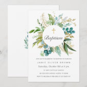Groene Botanische Doop Uitnodiging Jongen (Voorkant / Achterkant)