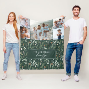 Groene botanische elegante moderne familie 5 foto fleece deken