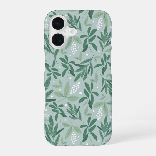 Groene botanische fernenvulling en wit berry patro iPhone 16 hoesje (Achterkant)
