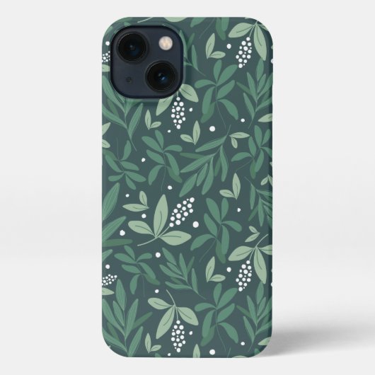 Groene botanische fernenvulling en wit berry patro iPhone hoesje (Achterkant)