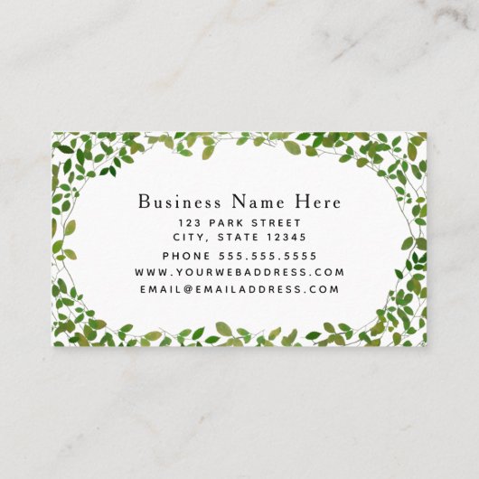Groene botanische Floral Design Florist Visitekaartje (Achterkant)
