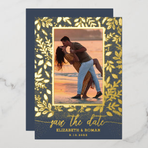 Groene Botanische Foto Save the Date Folie Uitnodiging