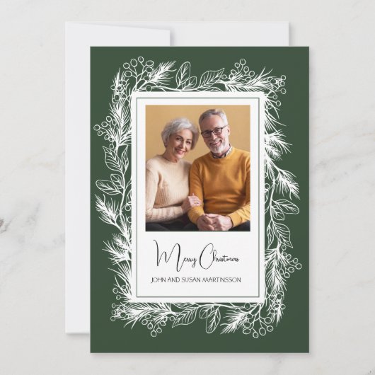 Groene  Botanische Foto Vrolijk Kerstfeest Feestdagenkaart (Voorkant)