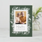 Groene  Botanische Foto Vrolijk Kerstfeest Feestdagenkaart (Staand voorkant)