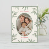 Groene  Botanische Foto Vrolijk Kerstfeest Feestdagenkaart (Staand voorkant)