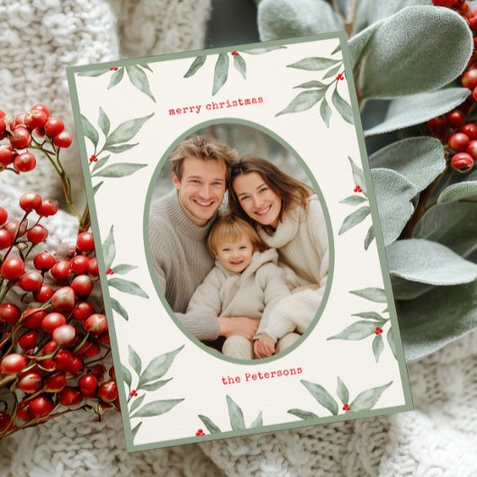 Groene Botanische Foto Vrolijk Kerstfeest Feestdagenkaart