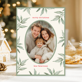 Groene  Botanische Foto Vrolijk Kerstfeest Feestdagenkaart