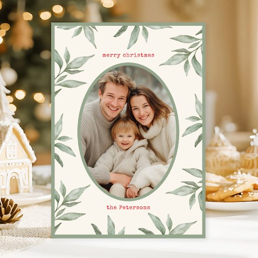 Groene  Botanische Foto Vrolijk Kerstfeest Feestdagenkaart