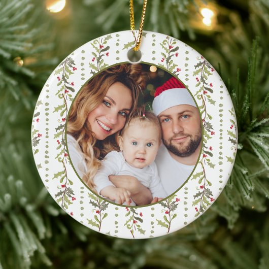 Groene Botanische Fotografie Kerstmis Keramisch Ornament