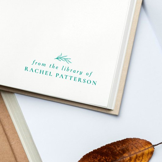 Groene botanische 'From The Library Of' met eigen  Zelfinktende Stempel