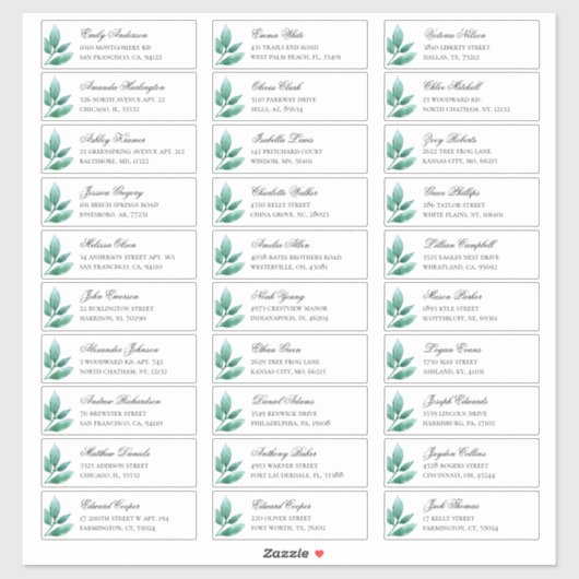 Groene botanische gasten adres. Adresstickers Sticker (Vel)