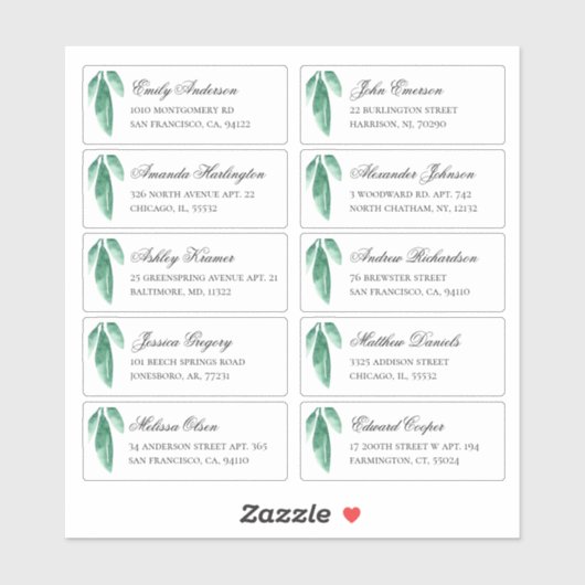 Groene botanische gastenadres. Verzendlabels Sticker (Vel)
