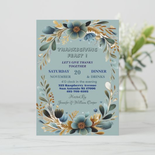 Groene botanische gebladerte Herfst Thanksgiving F Kaart (Staand voorkant)