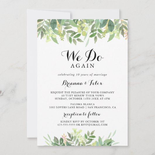 Groene Botanische Gebladerte We Do Again Vow Renew Kaart (Voorkant)
