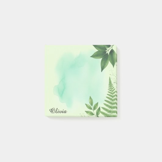 Groene botanische gepersonaliseerde plakbriefjes post-it® notes (Voorkant)