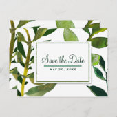 Groene Botanische Glam Plant Bladeren Save the Dat Aankondigingskaart (Voorkant / Achterkant)
