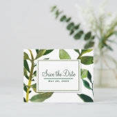 Groene Botanische Glam Plant Bladeren Save the Dat Aankondigingskaart (Staand voorkant)