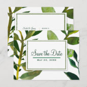 Groene Botanische Glam Plantenbladeren Bewaar de D Aankondigingskaart (Voorkant / Achterkant)
