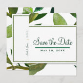 Groene Botanische Glam Plantenbladeren Save the Da Aankondigingskaart (Voorkant / Achterkant)