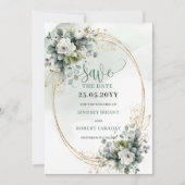 Groene Botanische Gouden Loof Save The Date (Voorkant)
