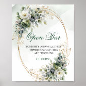 Groene Botanische Gouden Open Bar Tafelkaart Poster (Voorkant)