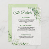 Groene botanische huwelijksdetail bijgevoegde kaar informatiekaartje (Voorkant / Achterkant)