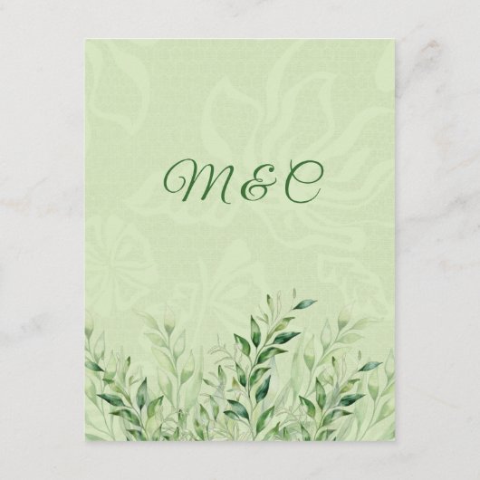Groene botanische huwelijksdetail bijgevoegde kaar informatiekaartje (Achterkant)