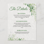 Groene botanische huwelijksdetail bijgevoegde kaar informatiekaartje (Voorkant)