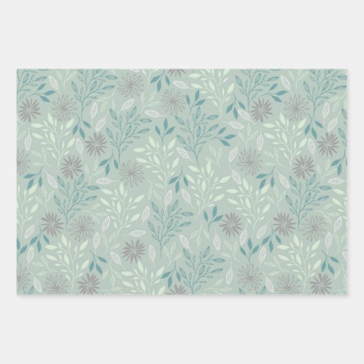 Groene botanische inpakpapier platte vel set van 3 (Voorkant 2)