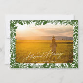 Groene Botanische Kerst Lijst Foto Gelukkigste Feestdagenkaart (Voorkant)