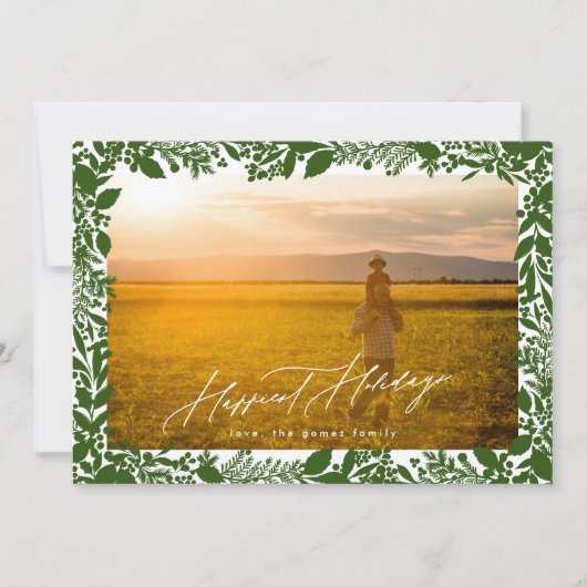 Groene Botanische Kerst Lijst Foto Gelukkigste Feestdagenkaart (Voorkant)