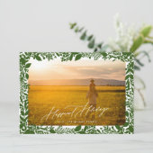 Groene Botanische Kerst Lijst Foto Gelukkigste Feestdagenkaart (Staand voorkant)