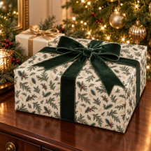 Groene botanische kerstverpakkings papier