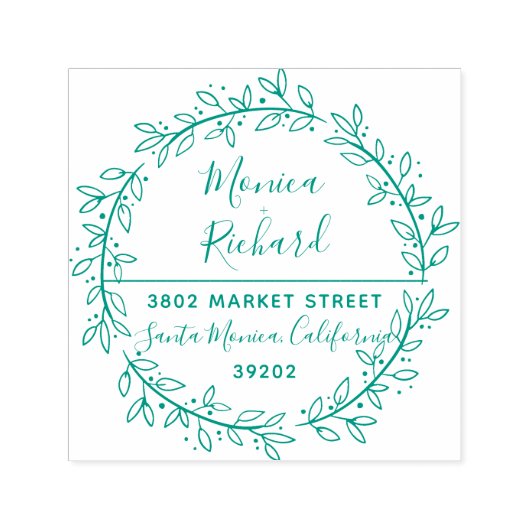 Groene Botanische krans Bruiloft Retouradres Zelfinktende Stempel (Design)