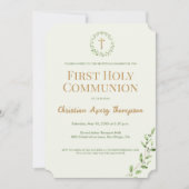 Groene Botanische krans gouden kruis Eerste commun Kaart (Voorkant)