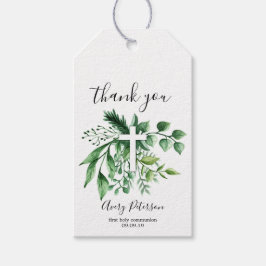 Groene Botanische Kruis Eerste Heilige Communie Cadeaulabel