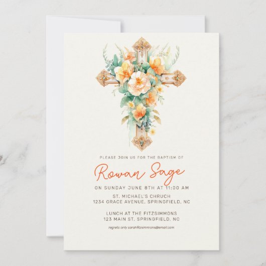 Groene Botanische Kruisdoop uitnodiging (Voorkant)