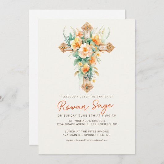 Groene Botanische Kruisdoop uitnodiging (Voorkant / Achterkant)