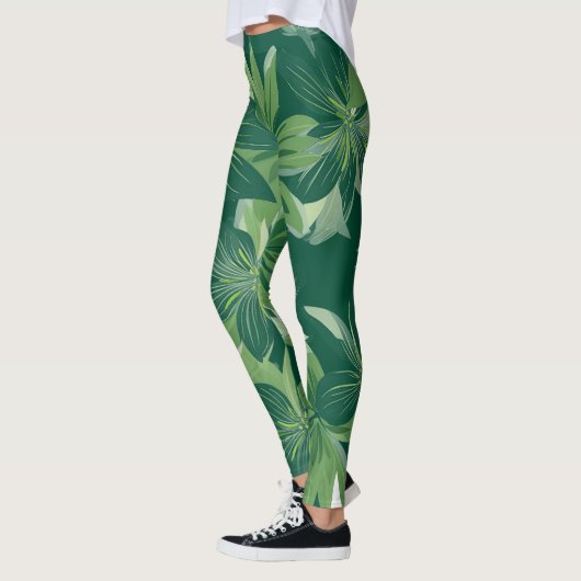 Groene Botanische Leaf All-Over-Print Leggings (Links)