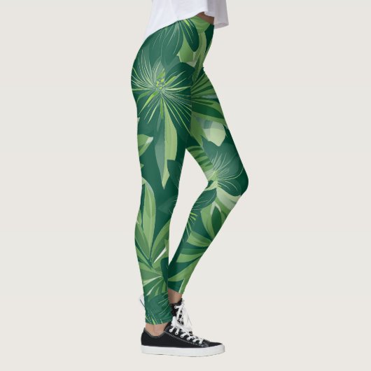 Groene Botanische Leaf All-Over-Print Leggings (Rechts)